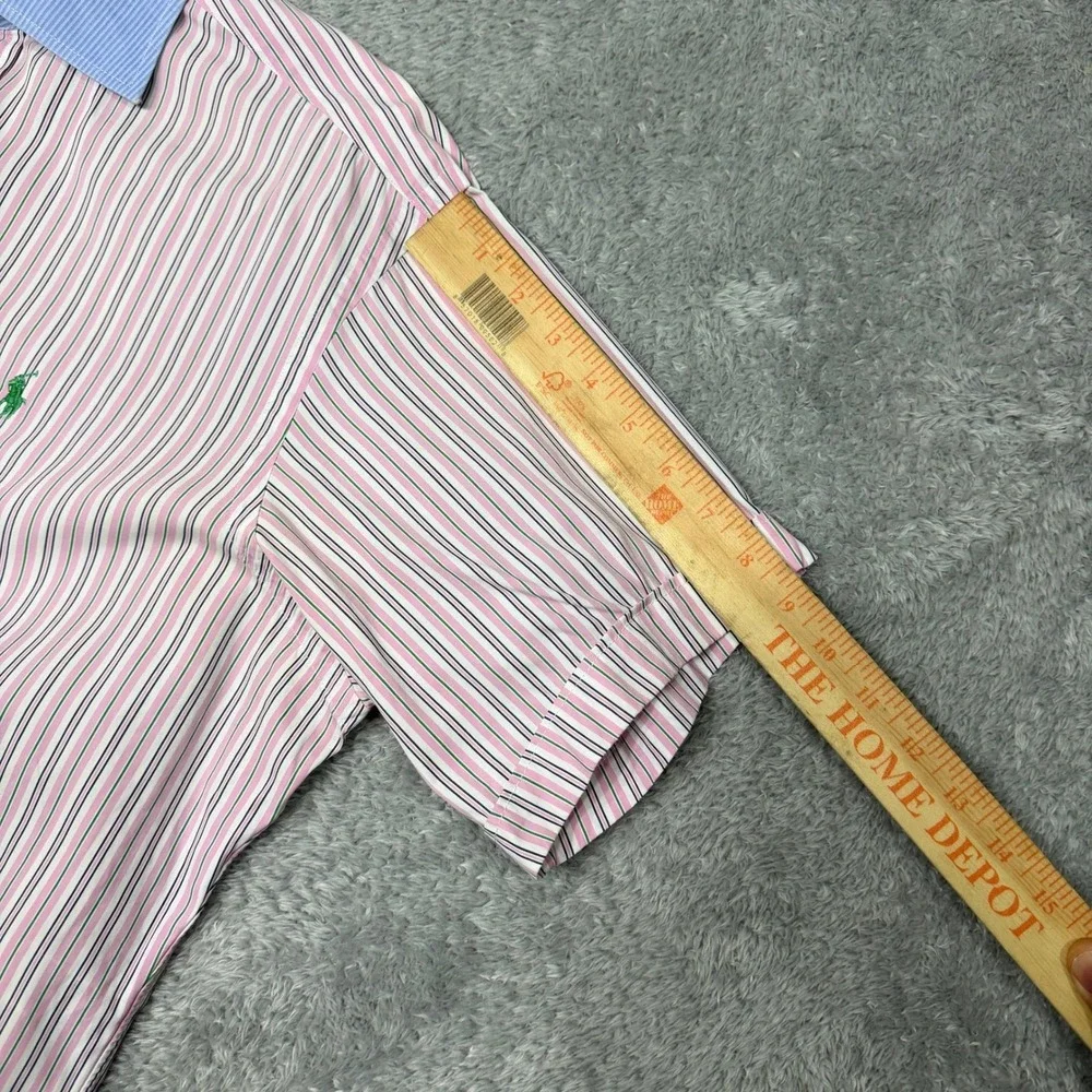 Polo Ralph Lauren Shirt Mens L Pink Stripe Stanton Classic Fit Short Sleeve Pony